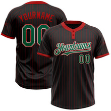 Load image into Gallery viewer, Custom Black Red Pinstripe Kelly Green-White Two-Button Unisex Softball Jersey
