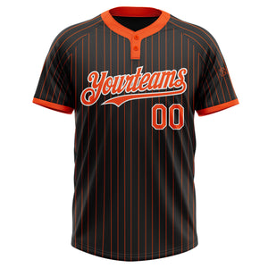 Custom Black Orange Pinstripe White Two-Button Unisex Softball Jersey