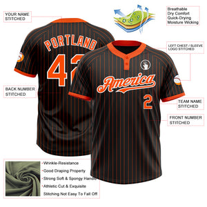 Custom Black Orange Pinstripe White Two-Button Unisex Softball Jersey