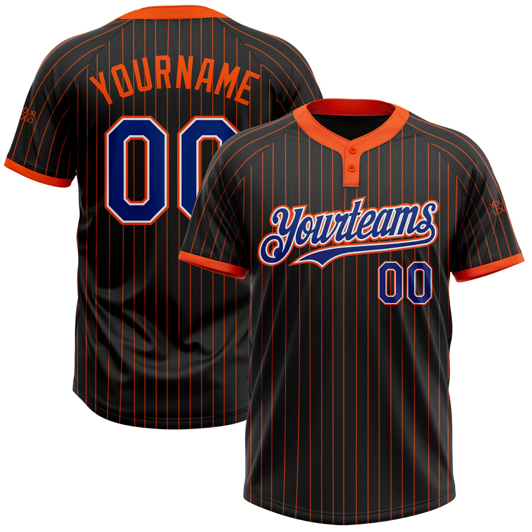 Custom Black Orange Pinstripe Royal-White Two-Button Unisex Softball Jersey