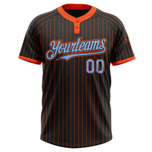 Загрузить изображение в средство просмотра галереи, Custom Black Orange Pinstripe Light Blue Two-Button Unisex Softball Jersey
