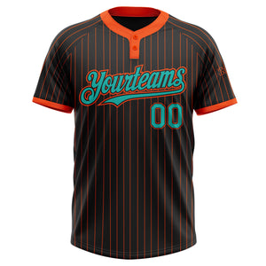 Custom Black Orange Pinstripe Aqua Two-Button Unisex Softball Jersey