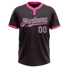 Загрузить изображение в средство просмотра галереи, Custom Black Pink Pinstripe Gray Two-Button Unisex Softball Jersey
