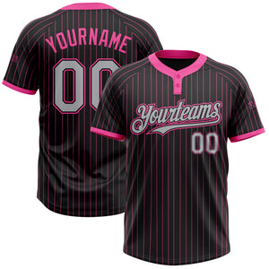 Custom Black Pink Pinstripe Gray Two-Button Unisex Softball Jersey