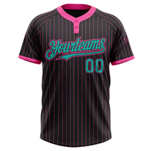 Загрузить изображение в средство просмотра галереи, Custom Black Pink Pinstripe Aqua Two-Button Unisex Softball Jersey
