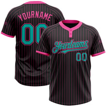 Загрузить изображение в средство просмотра галереи, Custom Black Pink Pinstripe Aqua Two-Button Unisex Softball Jersey
