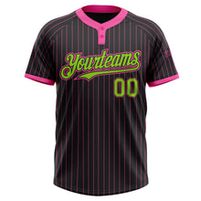 Загрузить изображение в средство просмотра галереи, Custom Black Pink Pinstripe Neon Green Two-Button Unisex Softball Jersey
