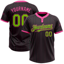 Загрузить изображение в средство просмотра галереи, Custom Black Pink Pinstripe Neon Green Two-Button Unisex Softball Jersey
