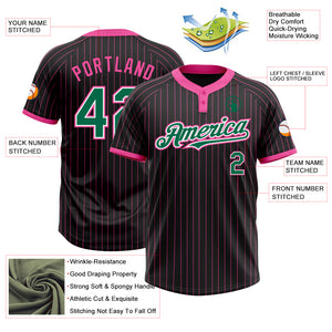 Custom Black Pink Pinstripe Kelly Green-White Two-Button Unisex Softball Jersey