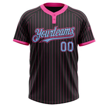 Загрузить изображение в средство просмотра галереи, Custom Black Pink Pinstripe Light Blue Two-Button Unisex Softball Jersey
