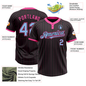 Custom Black Pink Pinstripe Light Blue Two-Button Unisex Softball Jersey