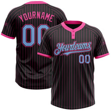 Загрузить изображение в средство просмотра галереи, Custom Black Pink Pinstripe Light Blue Two-Button Unisex Softball Jersey
