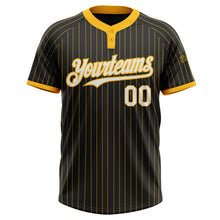 Charger l&#39;image dans la galerie, Custom Black Gold Pinstripe White-Gold Two-Button Unisex Softball Jersey
