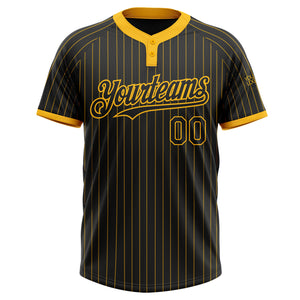 Custom Black Gold Pinstripe Gold Two-Button Unisex Softball Jersey