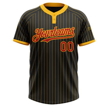 Charger l&#39;image dans la galerie, Custom Black Gold Pinstripe Red Two-Button Unisex Softball Jersey
