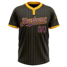 Загрузить изображение в средство просмотра галереи, Custom Black Gold Pinstripe Purple Two-Button Unisex Softball Jersey
