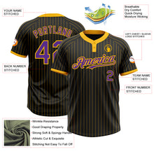 Загрузить изображение в средство просмотра галереи, Custom Black Gold Pinstripe Purple Two-Button Unisex Softball Jersey
