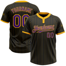 Загрузить изображение в средство просмотра галереи, Custom Black Gold Pinstripe Purple Two-Button Unisex Softball Jersey
