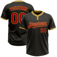 Load image into Gallery viewer, Custom Black Old Gold Pinstripe Red Two-Button Unisex Softball Jersey
