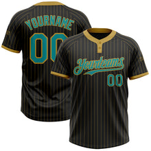 Загрузить изображение в средство просмотра галереи, Custom Black Old Gold Pinstripe Teal Two-Button Unisex Softball Jersey
