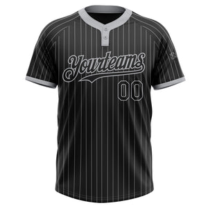 Custom Black Gray Pinstripe Gray Two-Button Unisex Softball Jersey