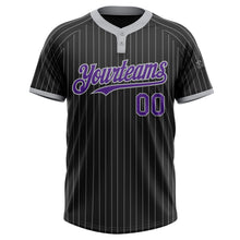 Charger l&#39;image dans la galerie, Custom Black Gray Pinstripe Purple Two-Button Unisex Softball Jersey
