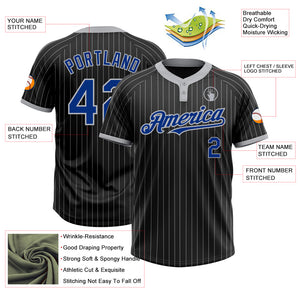 Custom Black Gray Pinstripe Royal Two-Button Unisex Softball Jersey