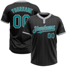 Загрузить изображение в средство просмотра галереи, Custom Black Gray Pinstripe Teal Two-Button Unisex Softball Jersey
