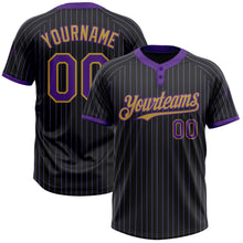 Charger l&#39;image dans la galerie, Custom Black Purple Pinstripe Old Gold Two-Button Unisex Softball Jersey
