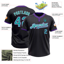 Load image into Gallery viewer, Custom Black Purple Pinstripe Teal-White Two-Button Unisex Softball Jersey
