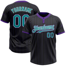 Charger l&#39;image dans la galerie, Custom Black Purple Pinstripe Teal-White Two-Button Unisex Softball Jersey
