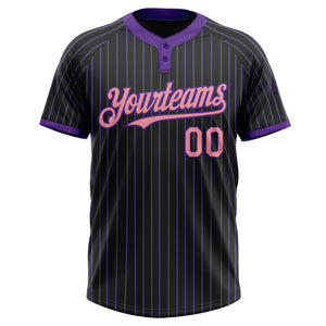 Custom Black Purple Pinstripe Medium Pink Two-Button Unisex Softball Jersey