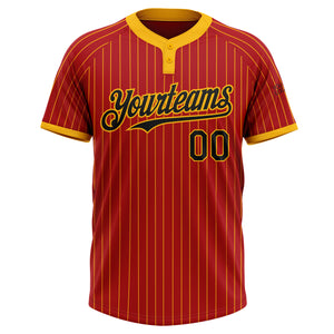 Custom Red Gold Pinstripe Black Two-Button Unisex Softball Jersey