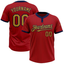 Charger l&#39;image dans la galerie, Custom Red Navy Pinstripe Old Gold Two-Button Unisex Softball Jersey
