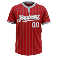 Загрузить изображение в средство просмотра галереи, Custom Red Gray Pinstripe White Two-Button Unisex Softball Jersey
