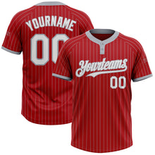 Загрузить изображение в средство просмотра галереи, Custom Red Gray Pinstripe White Two-Button Unisex Softball Jersey
