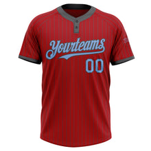 Charger l&#39;image dans la galerie, Custom Red Steel Gray Pinstripe Light Blue Two-Button Unisex Softball Jersey
