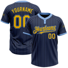 Загрузить изображение в средство просмотра галереи, Custom Navy Light Blue Pinstripe Yellow Two-Button Unisex Softball Jersey
