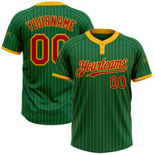 Charger l&#39;image dans la galerie, Custom Kelly Green Gold Pinstripe Red Two-Button Unisex Softball Jersey
