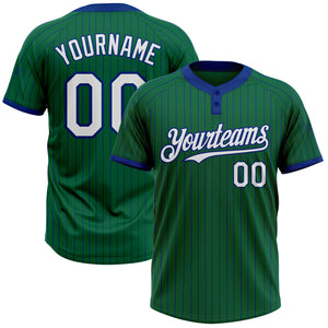 Custom Kelly Green Royal Pinstripe White Two-Button Unisex Softball Jersey