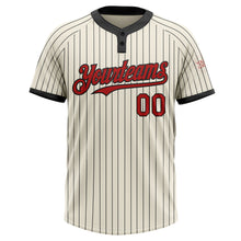 Laden Sie das Bild in den Galerie-Viewer, Custom Cream Black Pinstripe Red Two-Button Unisex Softball Jersey
