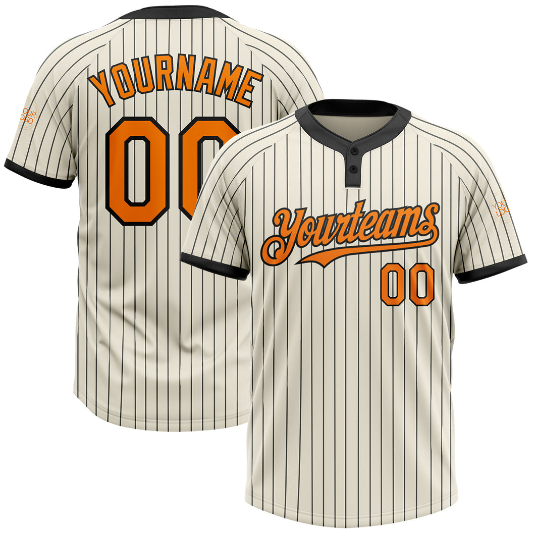 Custom Cream Black Pinstripe Bay Orange Two-Button Unisex Softball Jersey