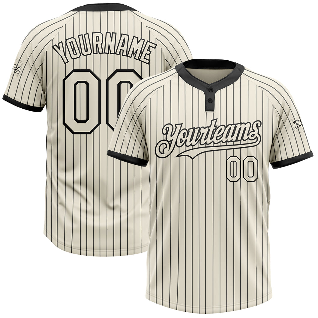 Custom Cream Black Pinstripe Black Two-Button Unisex Softball Jersey