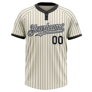 Custom Cream Black Pinstripe Gray Two-Button Unisex Softball Jersey