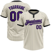 Load image into Gallery viewer, Custom Cream Black Pinstripe Purple Two-Button Unisex Softball Jersey
