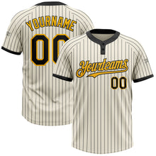 Load image into Gallery viewer, Custom Cream Black Pinstripe Gold Two-Button Unisex Softball Jersey
