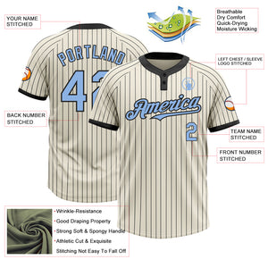 Custom Cream Black Pinstripe Light Blue Two-Button Unisex Softball Jersey