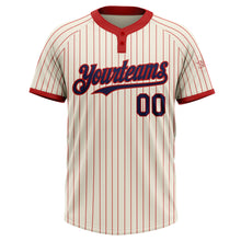 Laden Sie das Bild in den Galerie-Viewer, Custom Cream Red Pinstripe Navy Two-Button Unisex Softball Jersey
