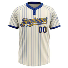 Laden Sie das Bild in den Galerie-Viewer, Custom Cream Royal Pinstripe Old Gold Two-Button Unisex Softball Jersey
