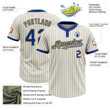 Laden Sie das Bild in den Galerie-Viewer, Custom Cream Royal Pinstripe Old Gold Two-Button Unisex Softball Jersey
